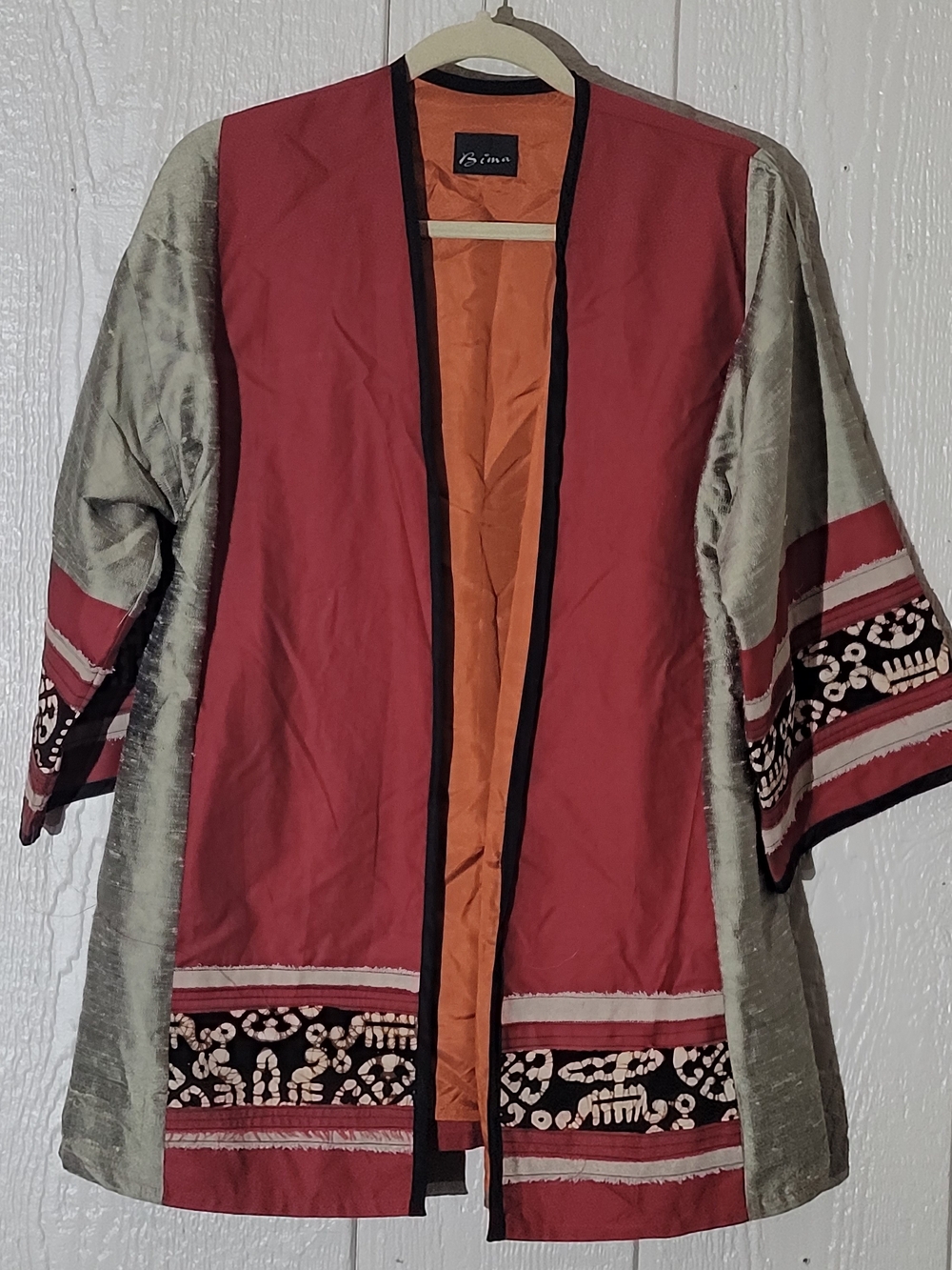 Red and Beige Ethnic Open-Front Jacket